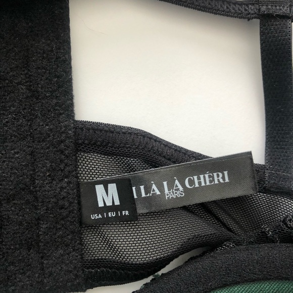 ❤️SOLD❤️Oh La La Cheri Paulette Lace Trim Satin Thong Bodysuit Black Green - Picture 11 of 13